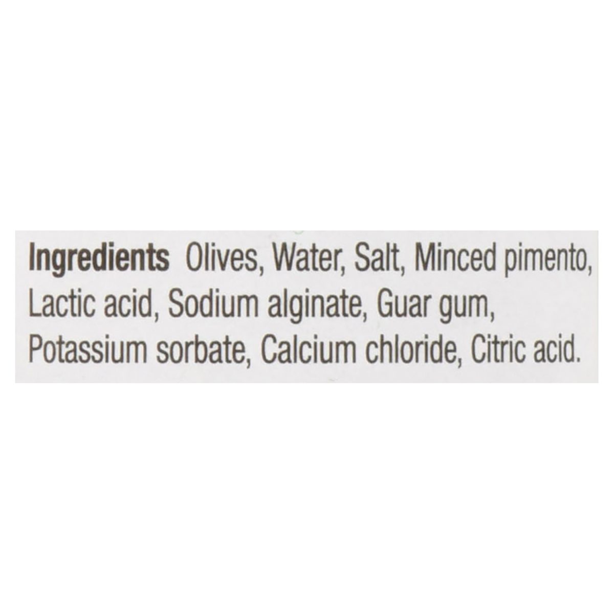 Unico Stuffed Queen Olives — ingredients list (English)