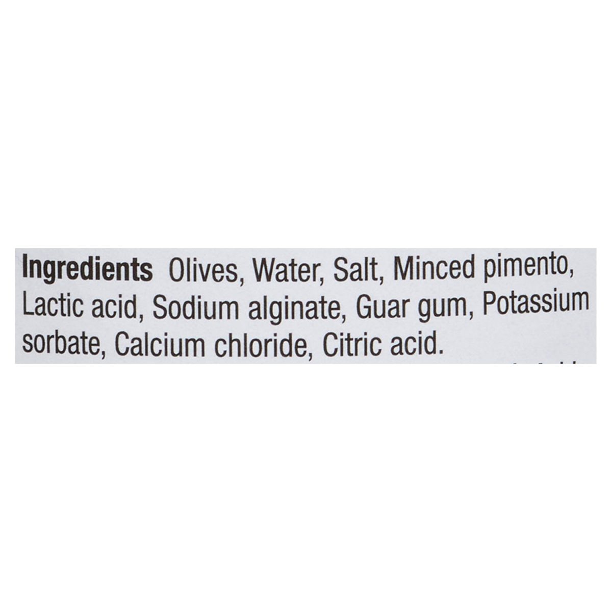 Unico Stuffed Manzanilla Olives — ingredients list (English)