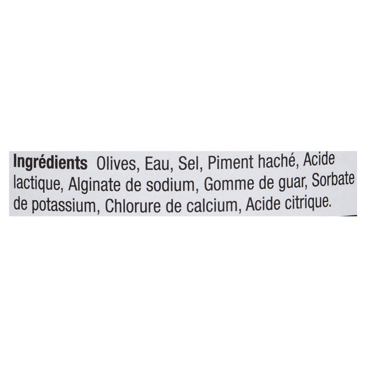 Unico Olives manzanilla farcies — liste d'ingrédients (français)