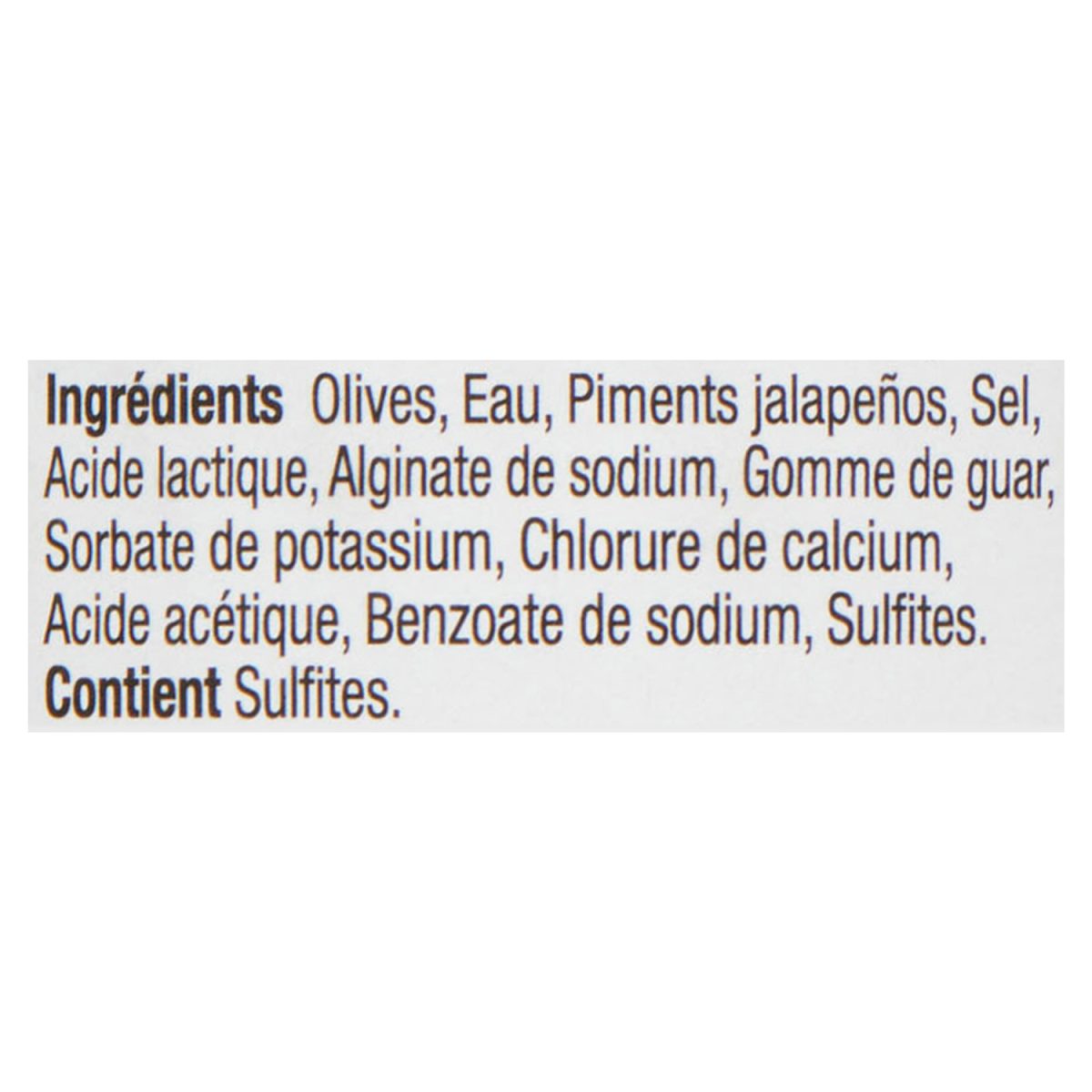 Unico Olives farcies au jalapeño — liste d'ingrédients (français)