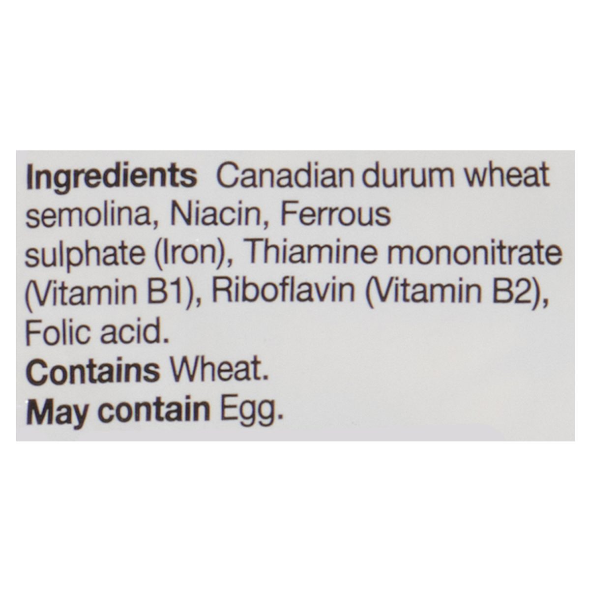 Unico Penne Rigate — ingredients list (English)