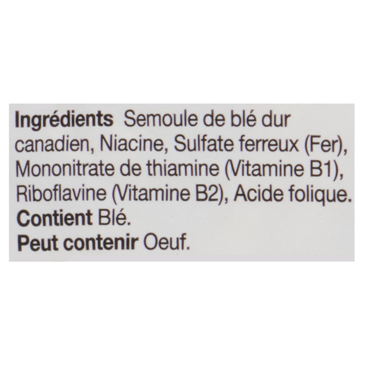 Unico Penne Rigate — liste d'ingrédients (français)