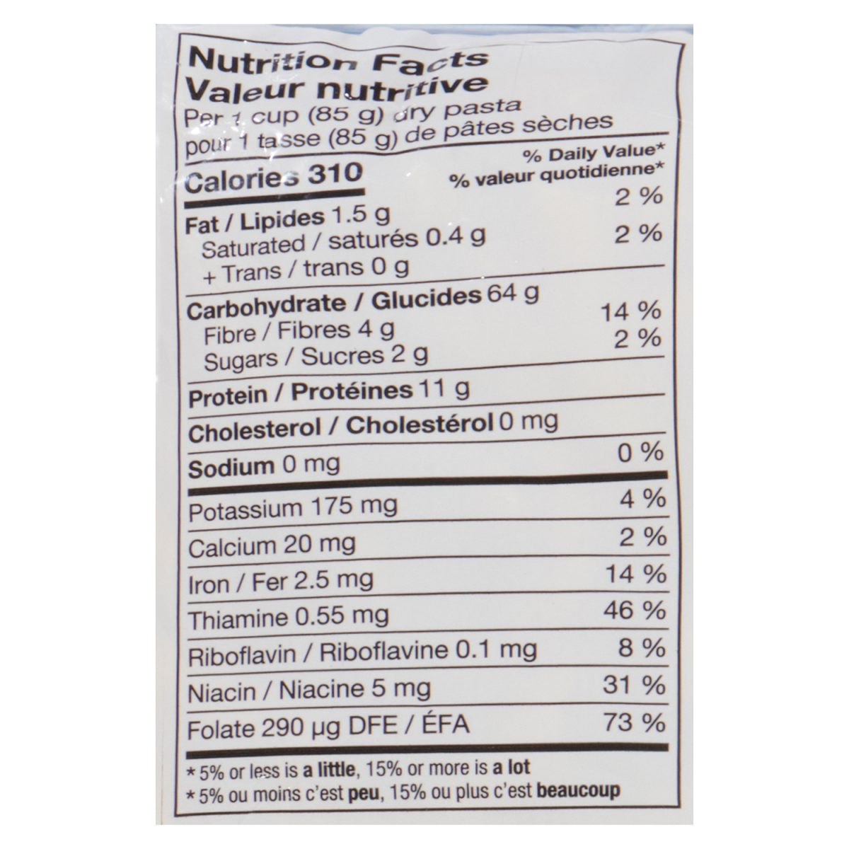 Unico Penne Rigate — tableau de la valeur nutritive