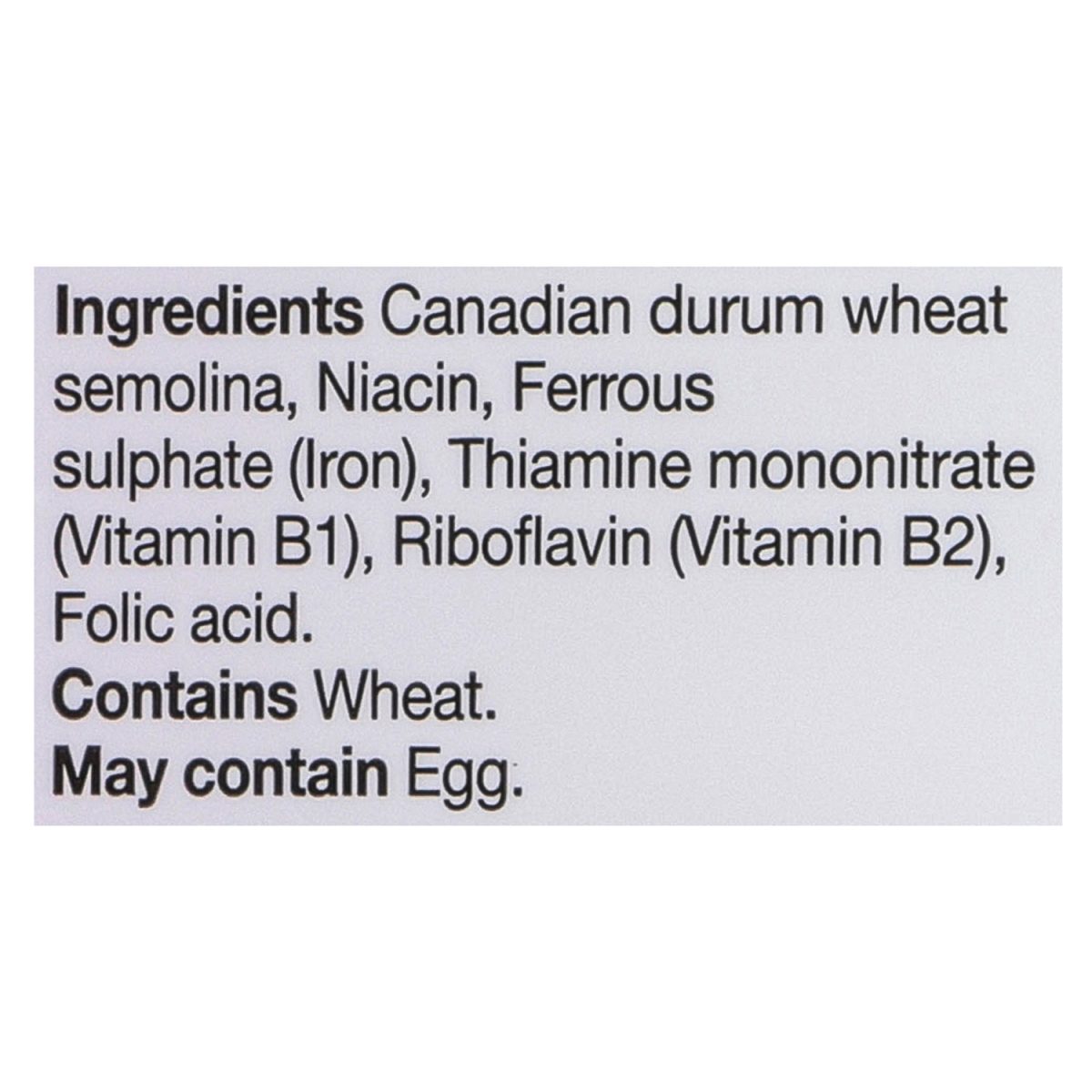 Unico Pennine Rigate — ingredients list (English)