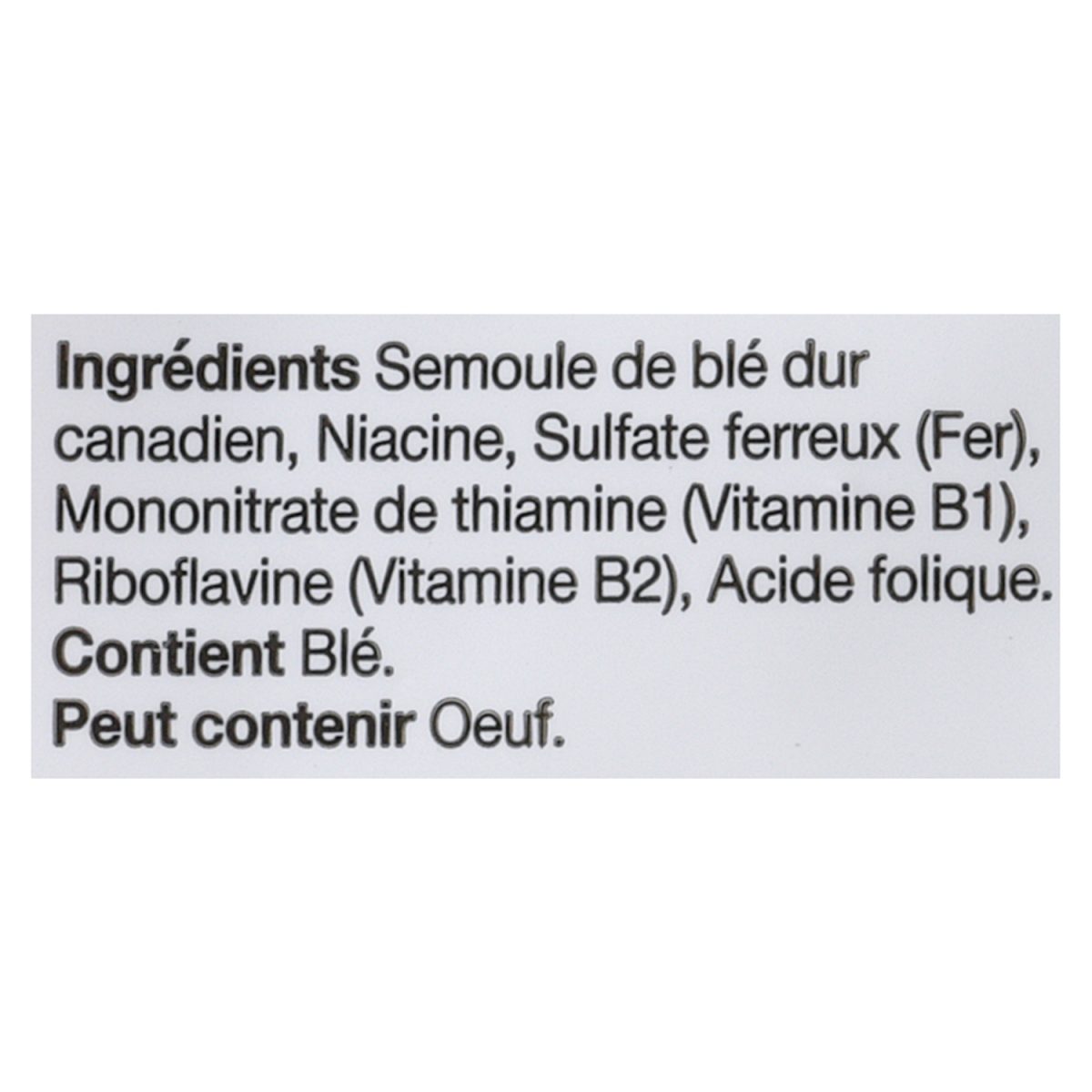 Unico Rotini — liste d'ingrédients (français)