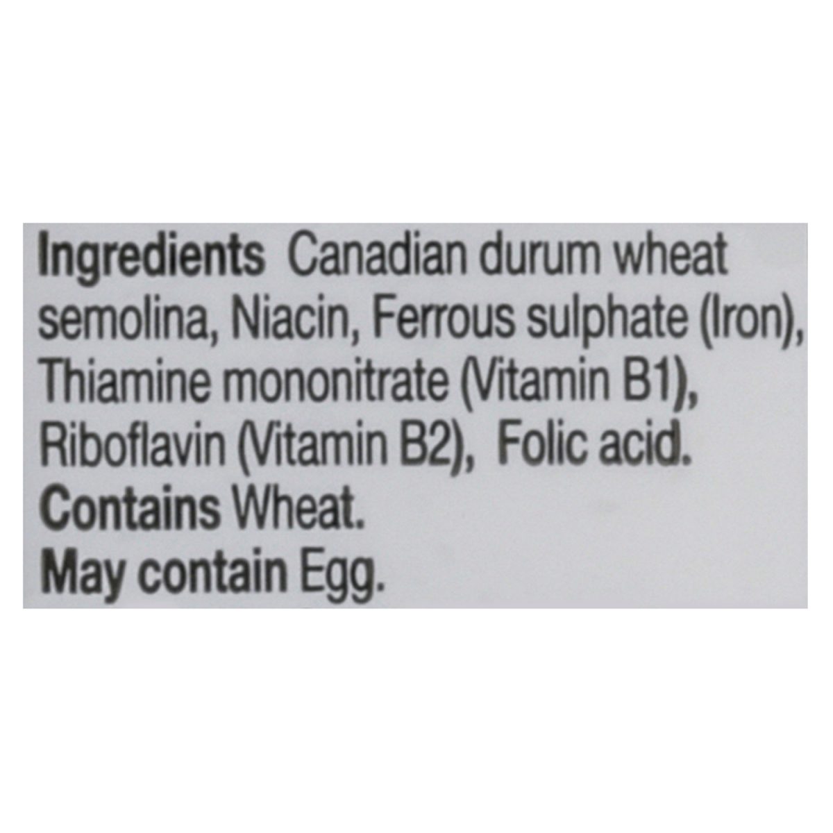 Unico Spaghettini — ingredients list (English)