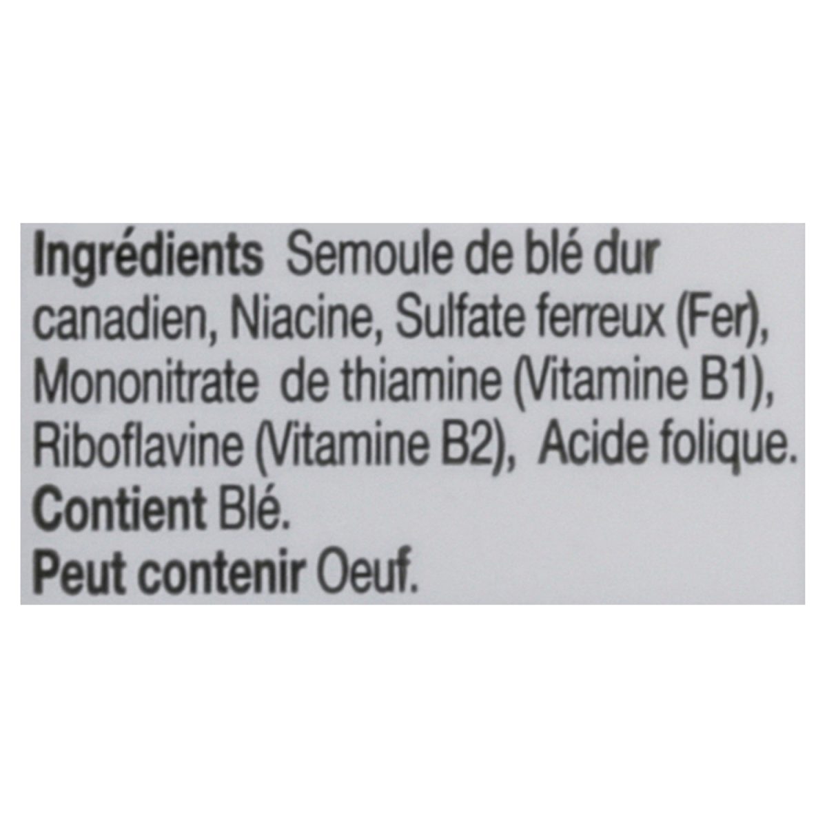 Unico Spaghettini — liste d'ingrédients (français)