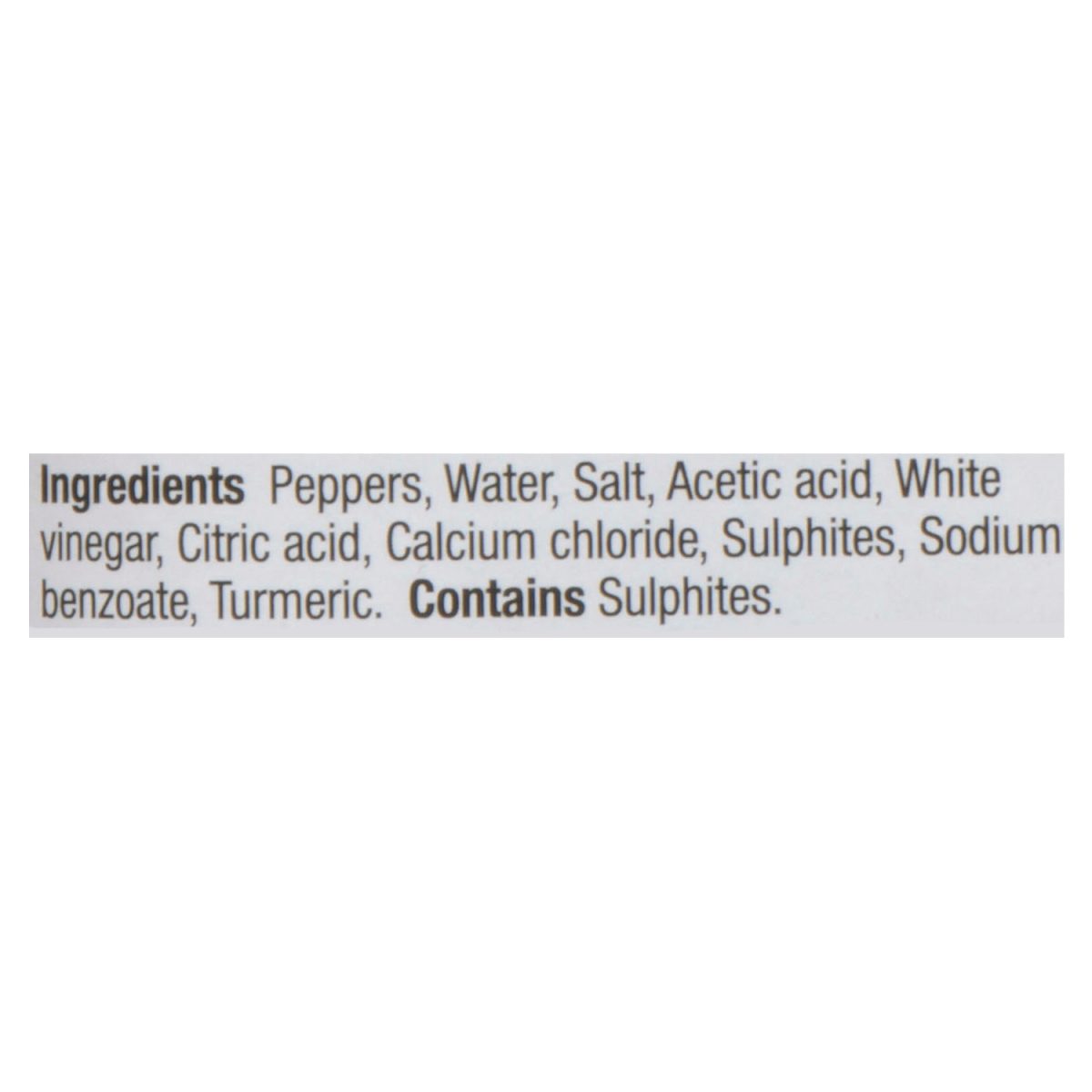 Unico Peperoncini — ingredients list (English)