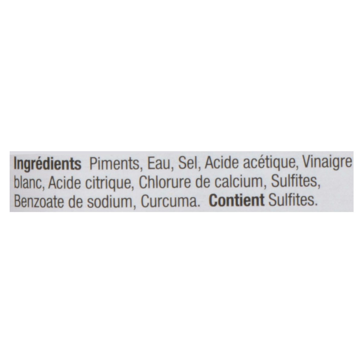 Unico Peperoncini — liste d'ingrédients (français)