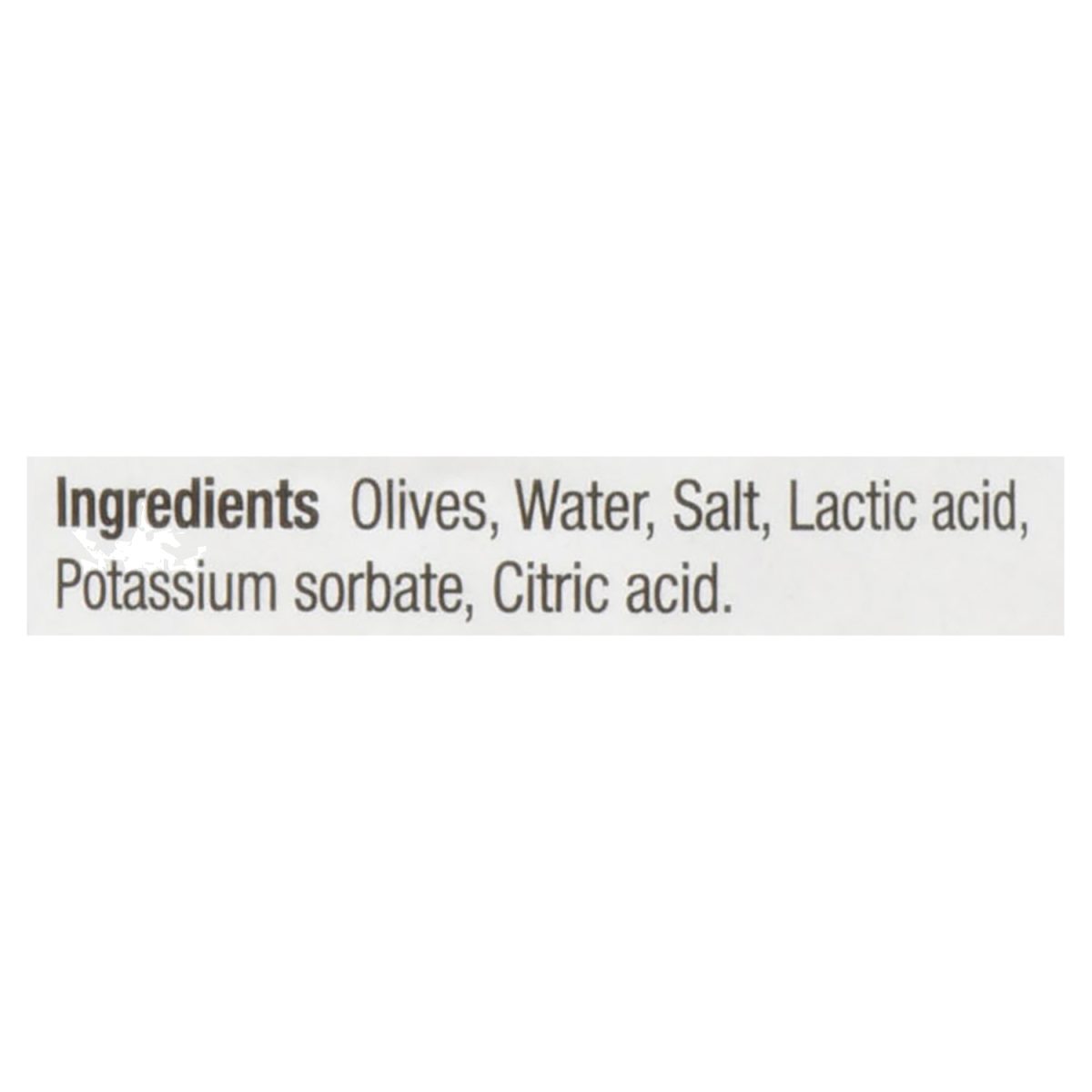 Unico Sliced Pizza Style Olives — ingredients list (English)