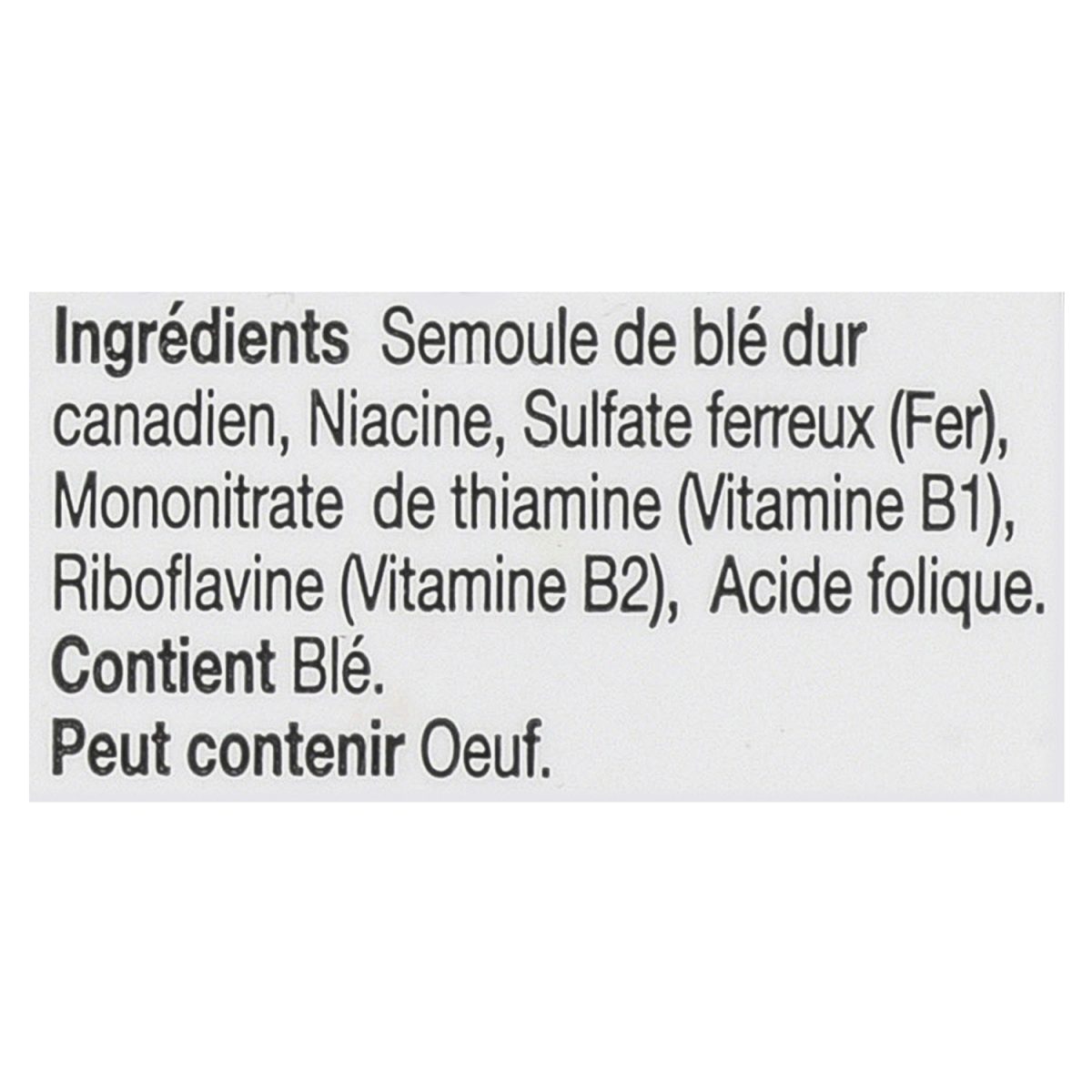 Unico Spaghetti — liste d'ingrédients (français)