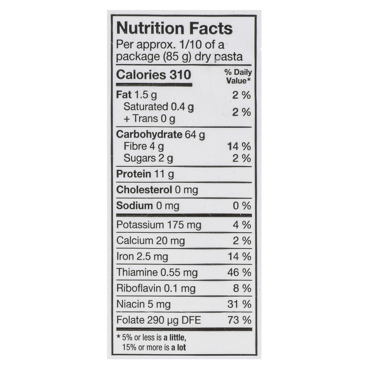Unico Spaghetti — tableau de la valeur nutritive