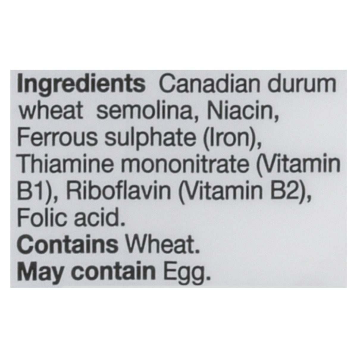 Unico Capellini — ingredients list (English)