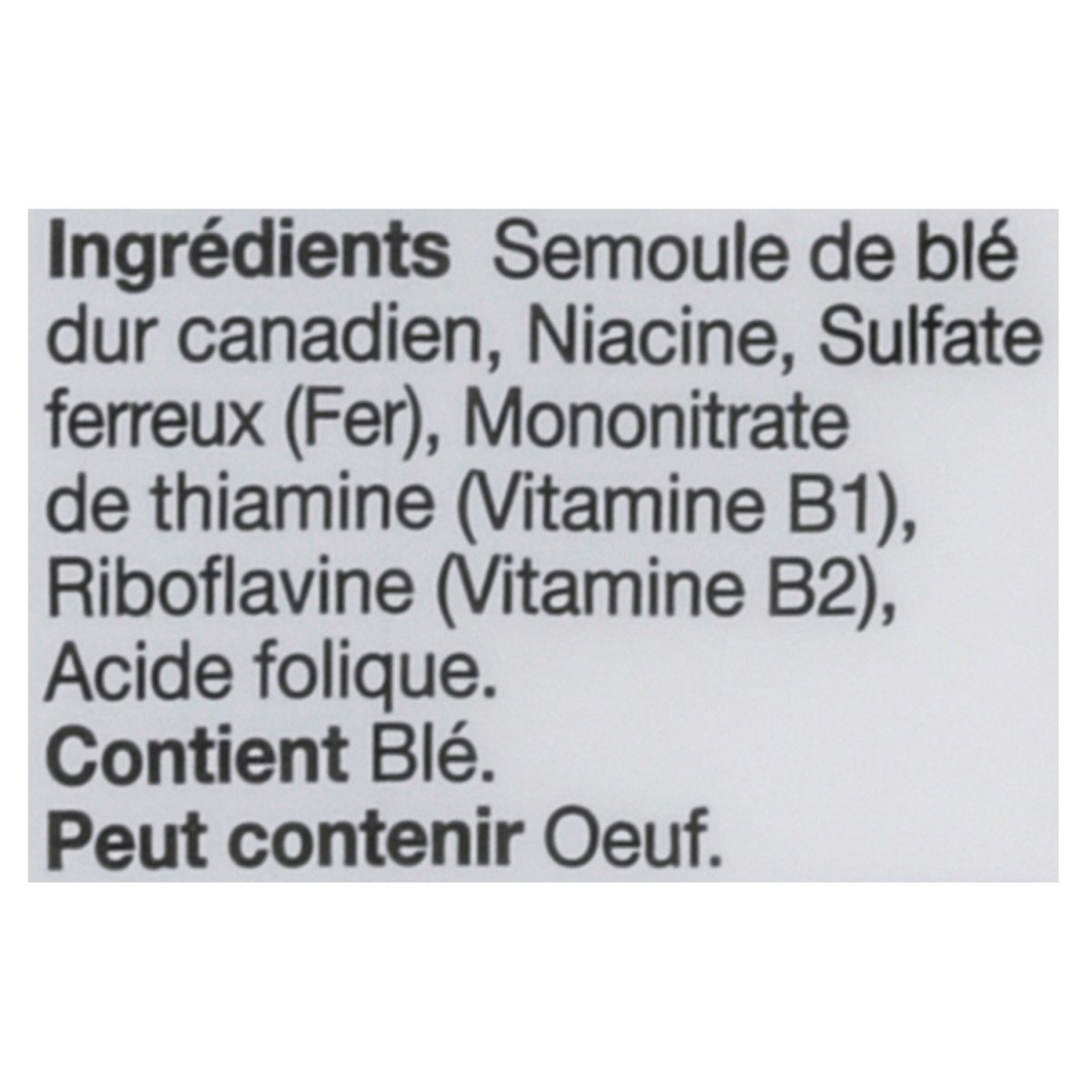 Unico Capellini — liste d'ingrédients (français)