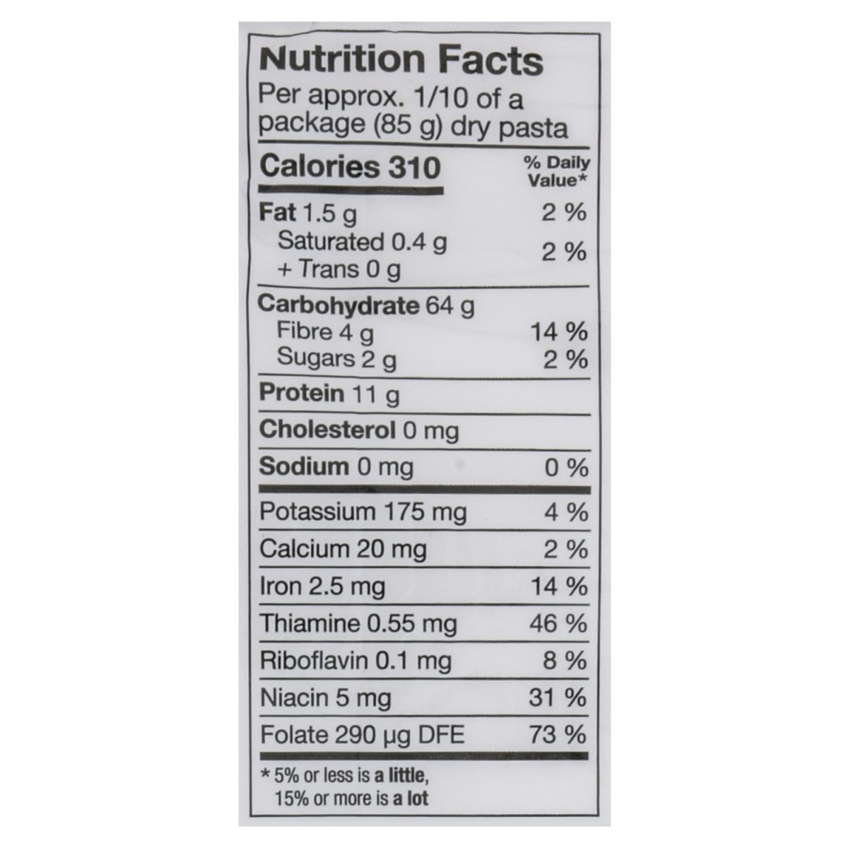 Unico Capellini — tableau de la valeur nutritive