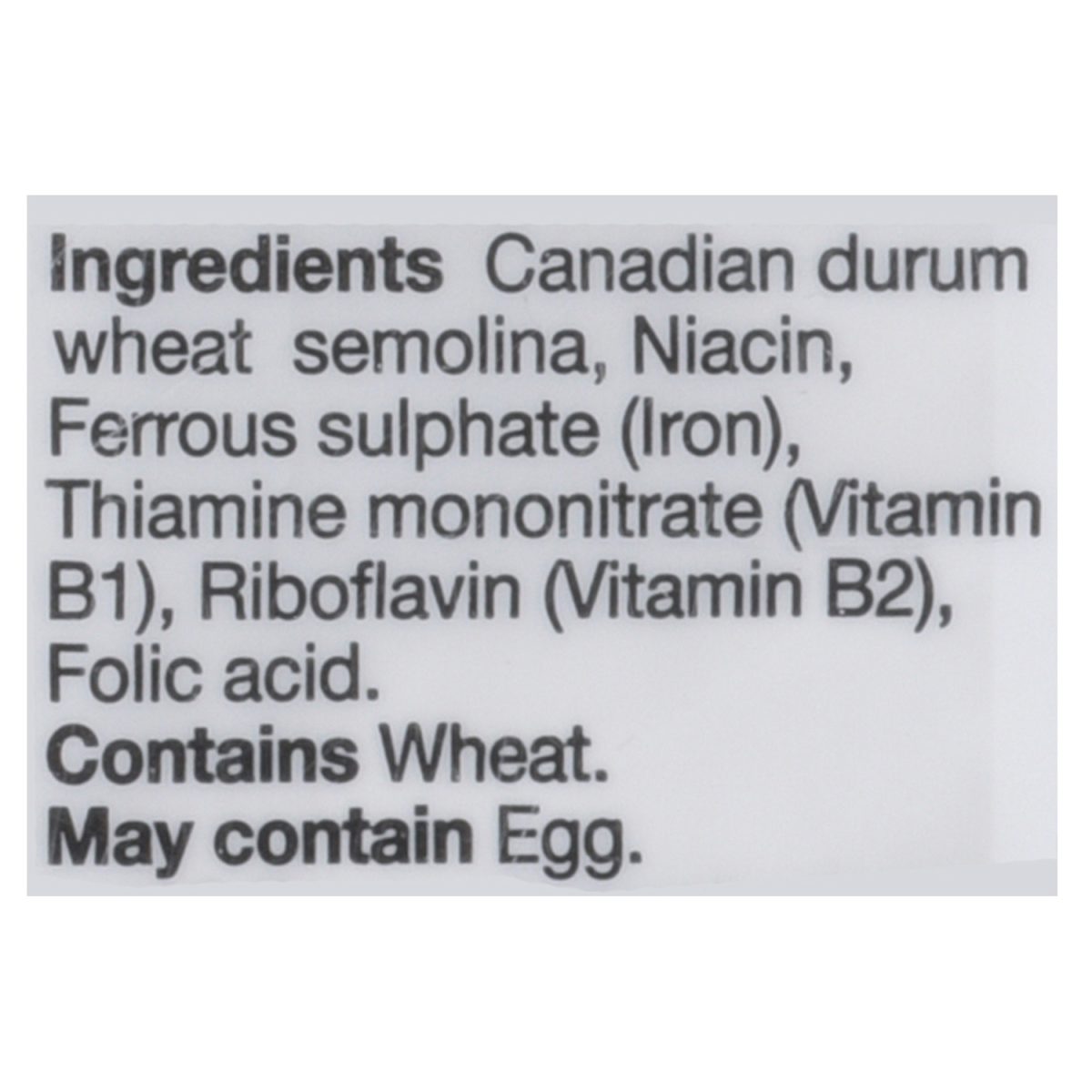 Unico Fettucine — ingredients list (English)