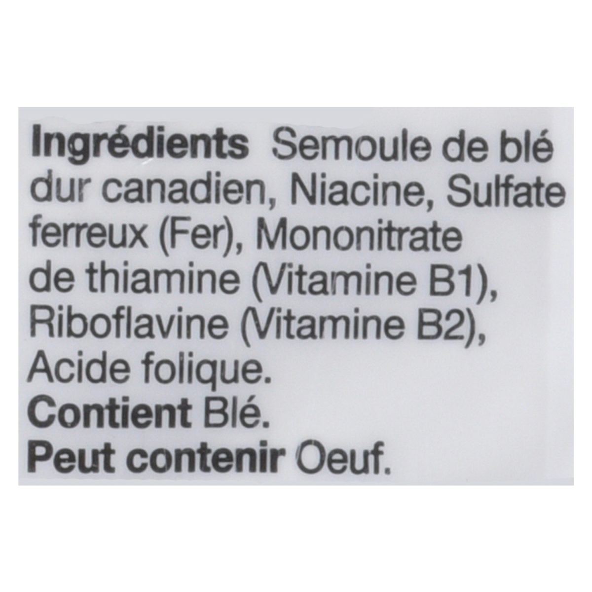 Unico Fettucine — liste d'ingrédients (français)