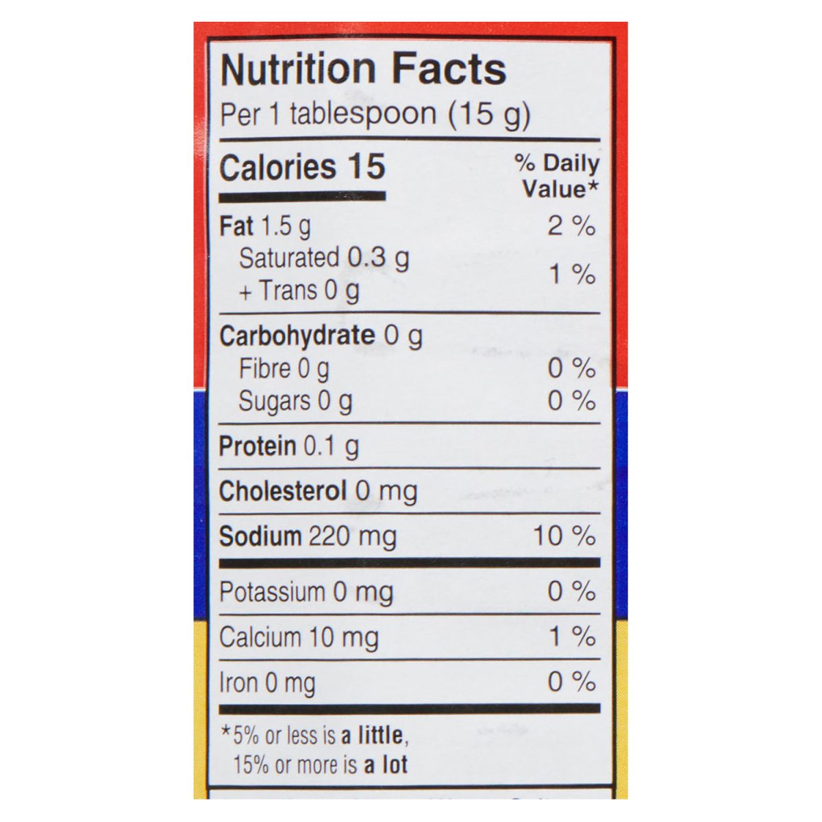 Unico Sliced Green Olives — Food Service — nutrition facts panel