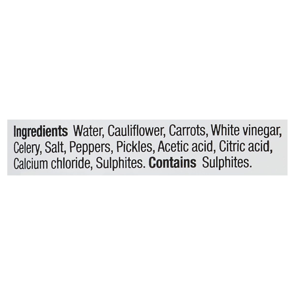 Unico Giardiniera — ingredients list (English)