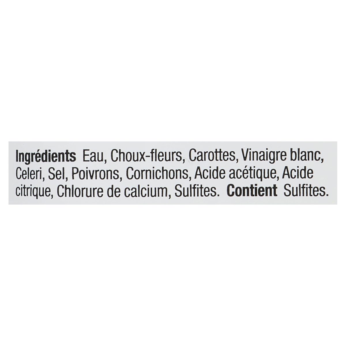 Unico Giardiniera — liste d'ingrédients (français)