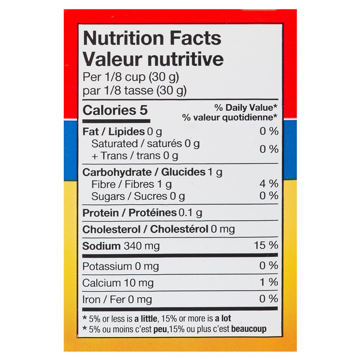 Unico Giardiniera — nutrition facts panel