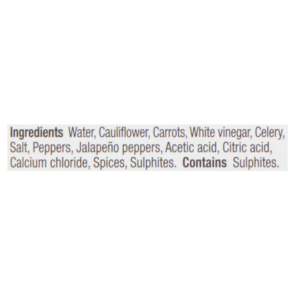 Unico Hot Mixed Vegetables — ingredients list (English)