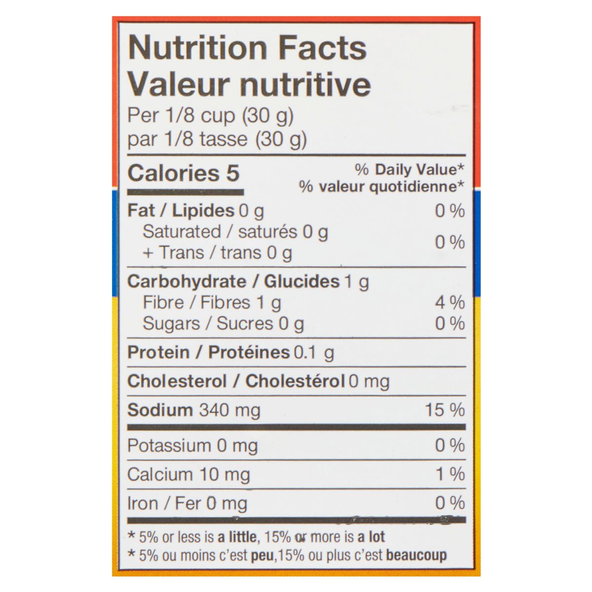 Unico Hot Mixed Vegetables — nutrition facts panel