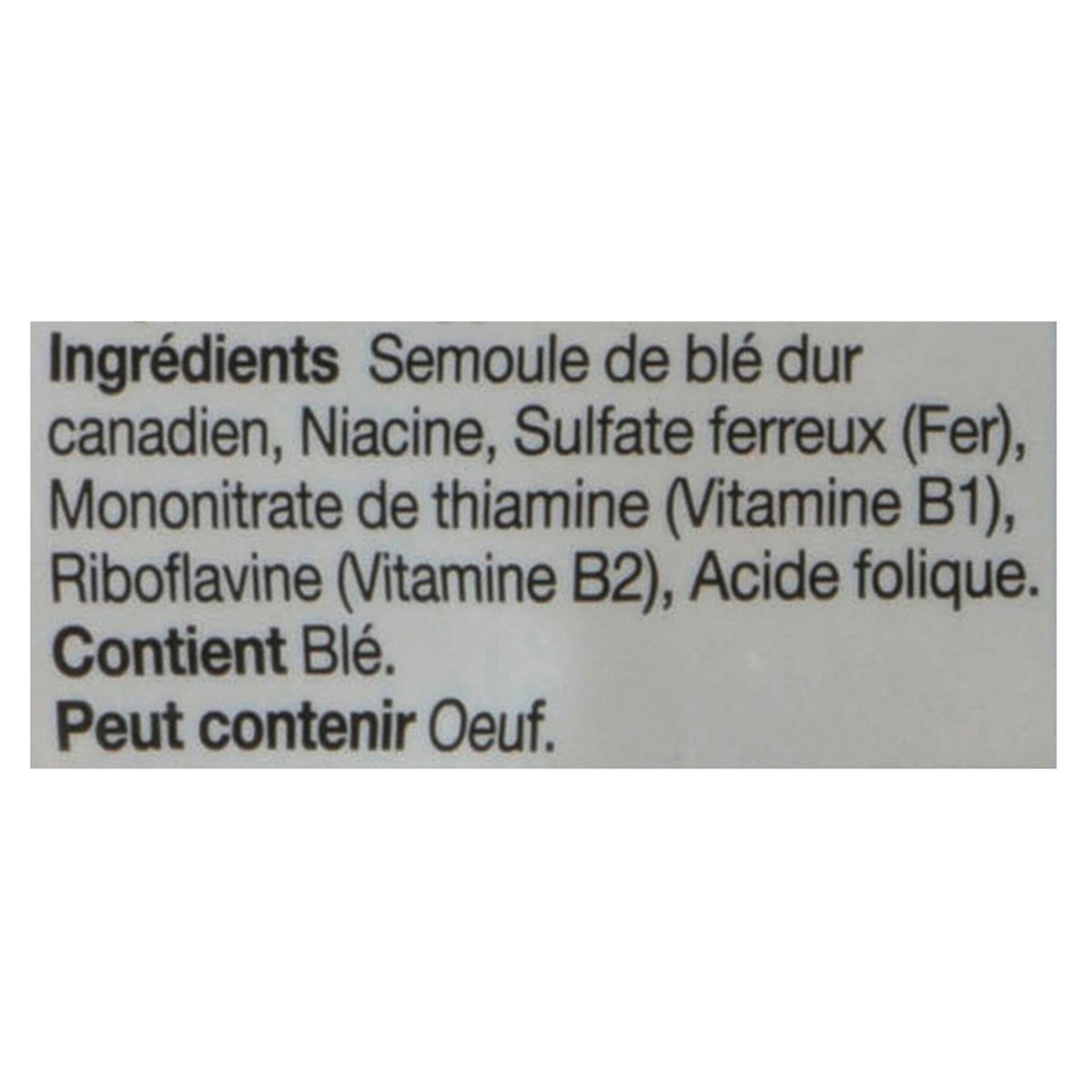 Unico Fusilli — liste d'ingrédients (français)