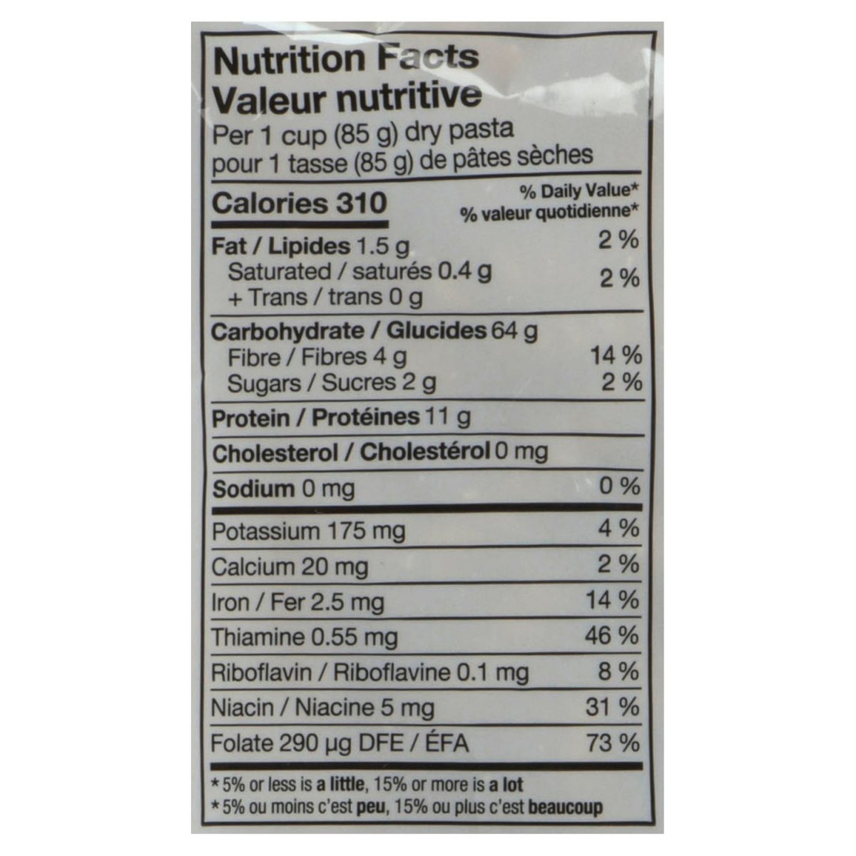 Unico Fusilli — tableau de la valeur nutritive