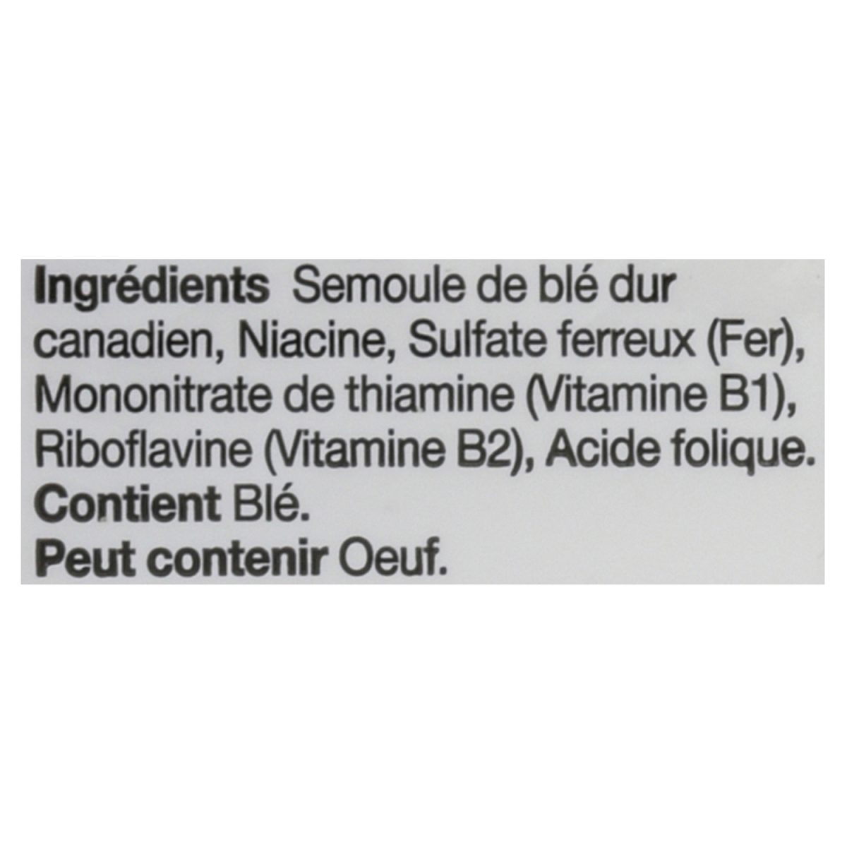 Unico Petites coquilles — liste d'ingrédients (français)