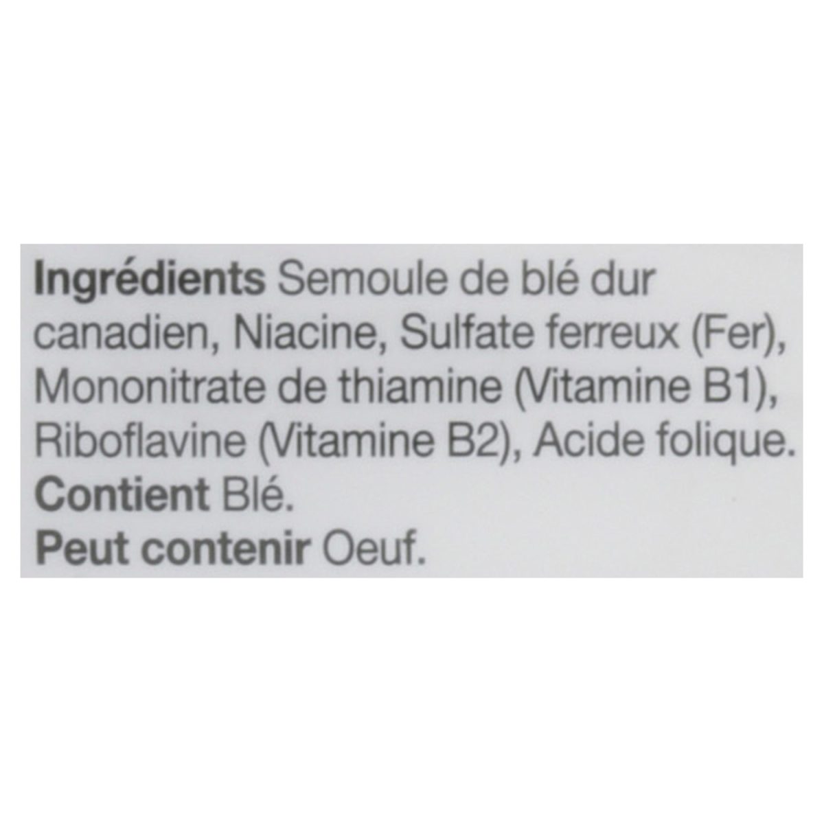 Unico Rigatoni — liste d'ingrédients (français)