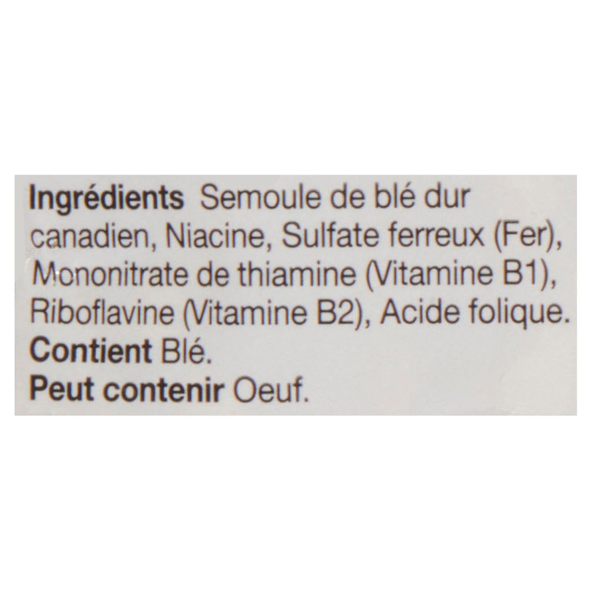 Unico Penne Lisce — liste d'ingrédients (français)