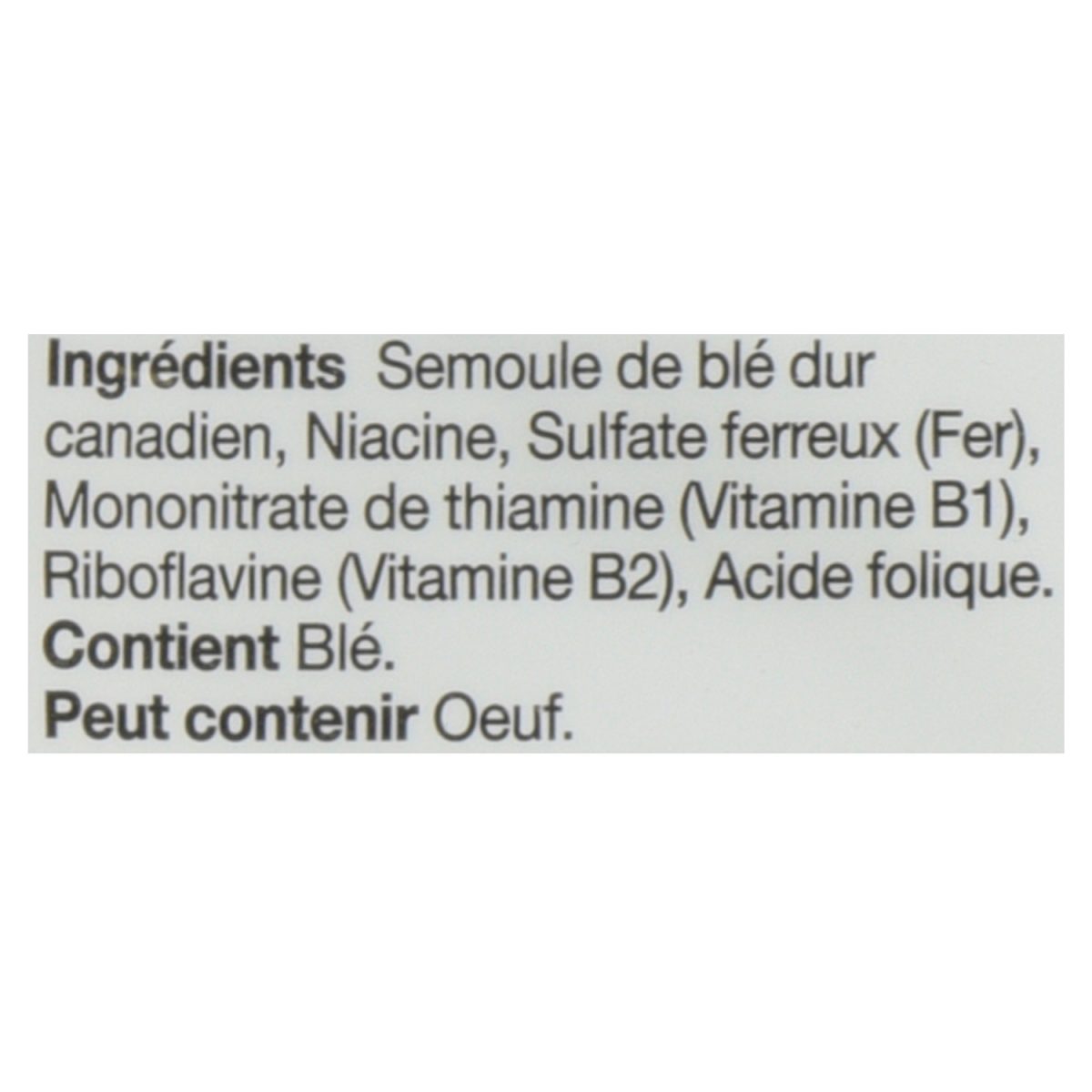 Unico Farfalle — liste d'ingrédients (français)