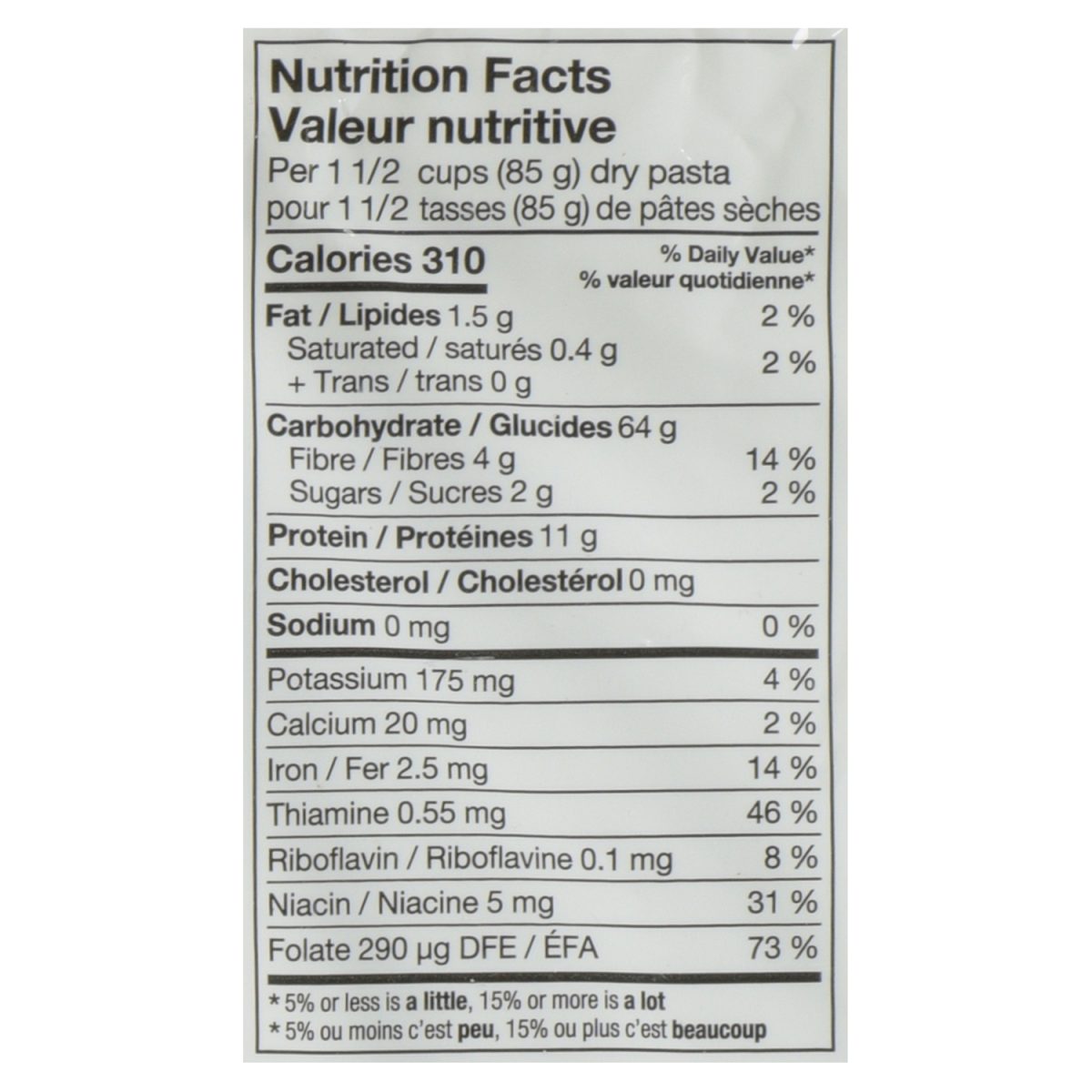 Unico Farfalle — tableau de la valeur nutritive