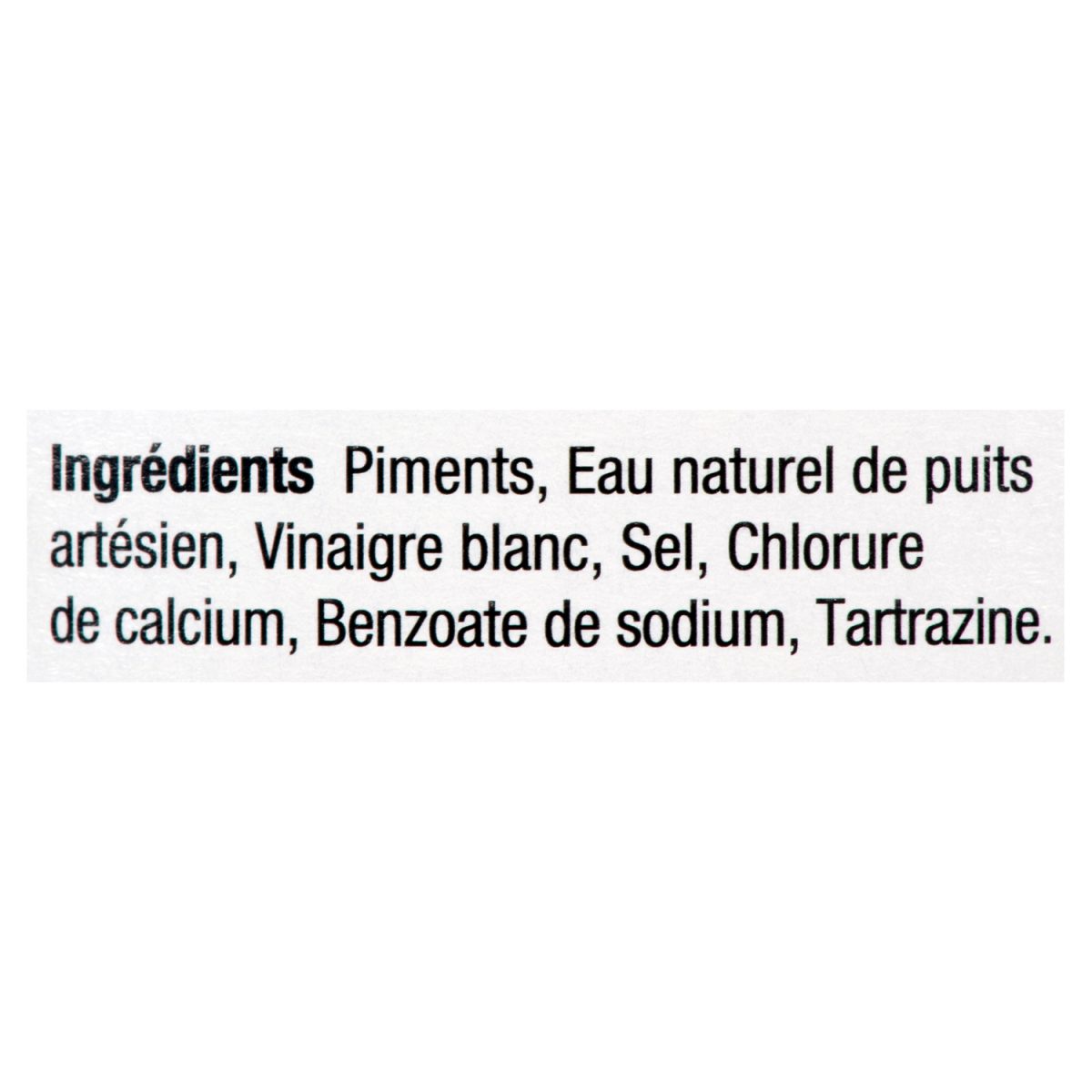 Unico Rondelles de piments forts — liste d'ingrédients (français)