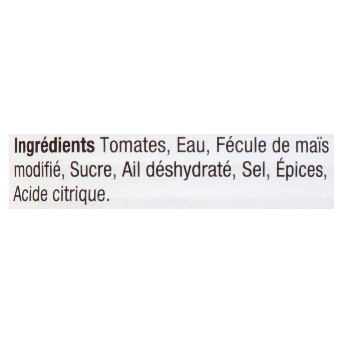 Unico Sauce à pizza — Ail et basilic — liste d'ingrédients (français)