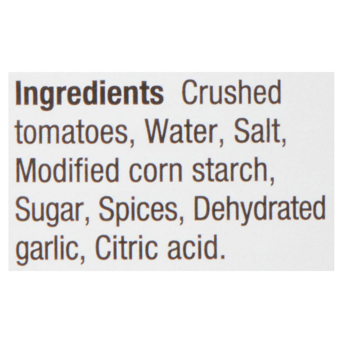 Unico Pizza Sauce — ingredients list (English)
