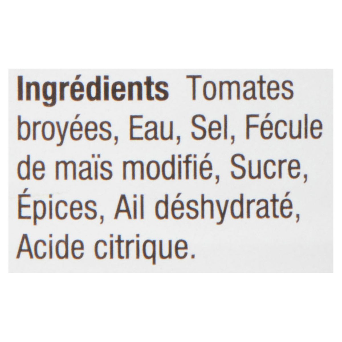 Unico Sauce à pizza — liste d'ingrédients (français)