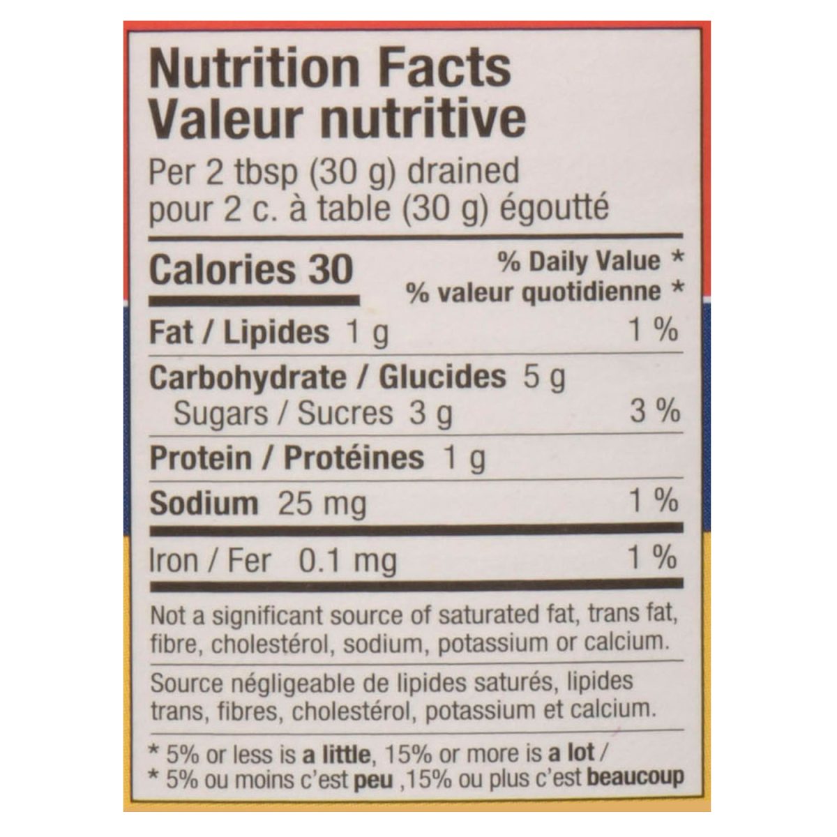 Unico Roasted Sweet Peppers — Sliced — nutrition facts panel