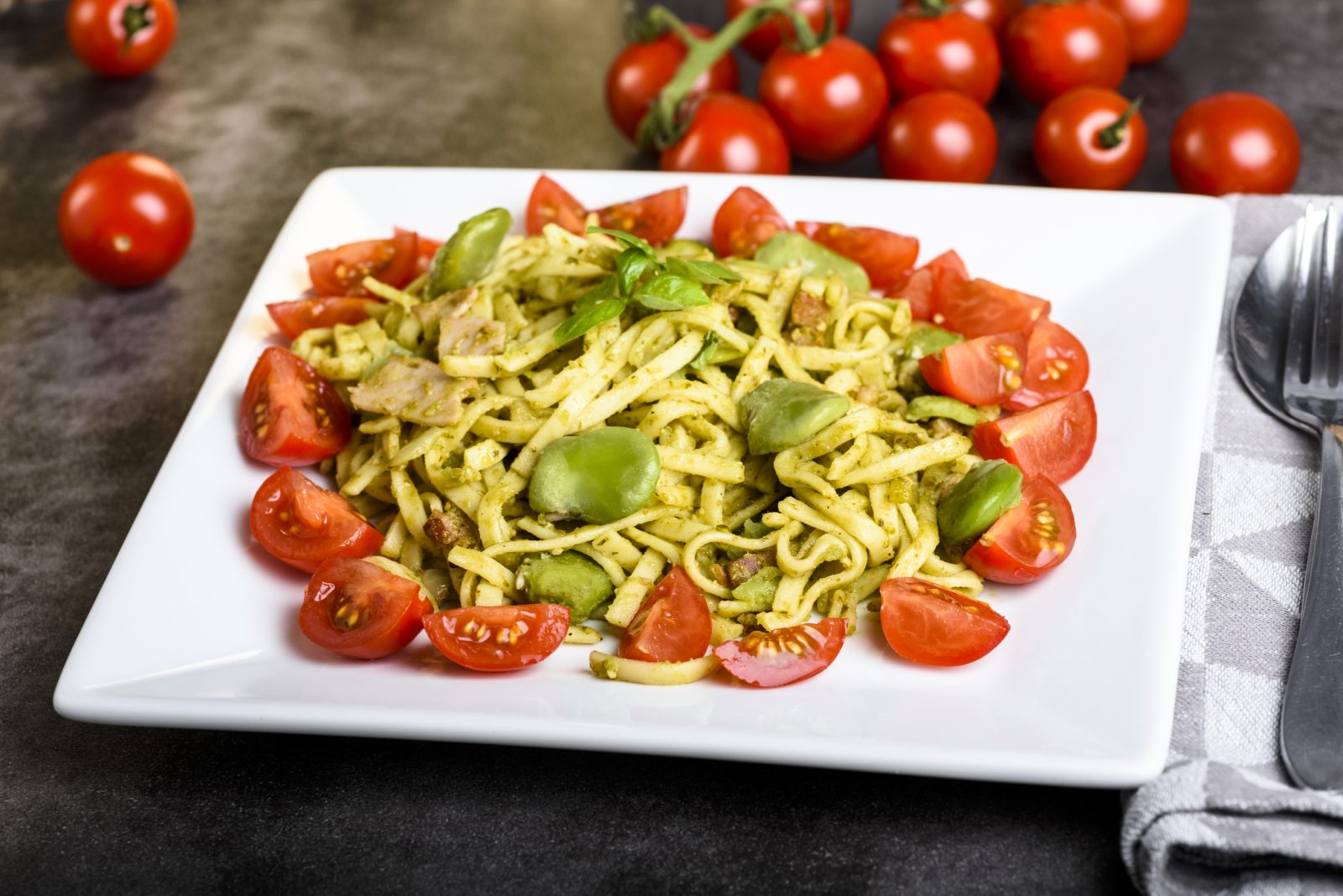 Orecchiette with Faba Beans and Tomatoes — prepared dish