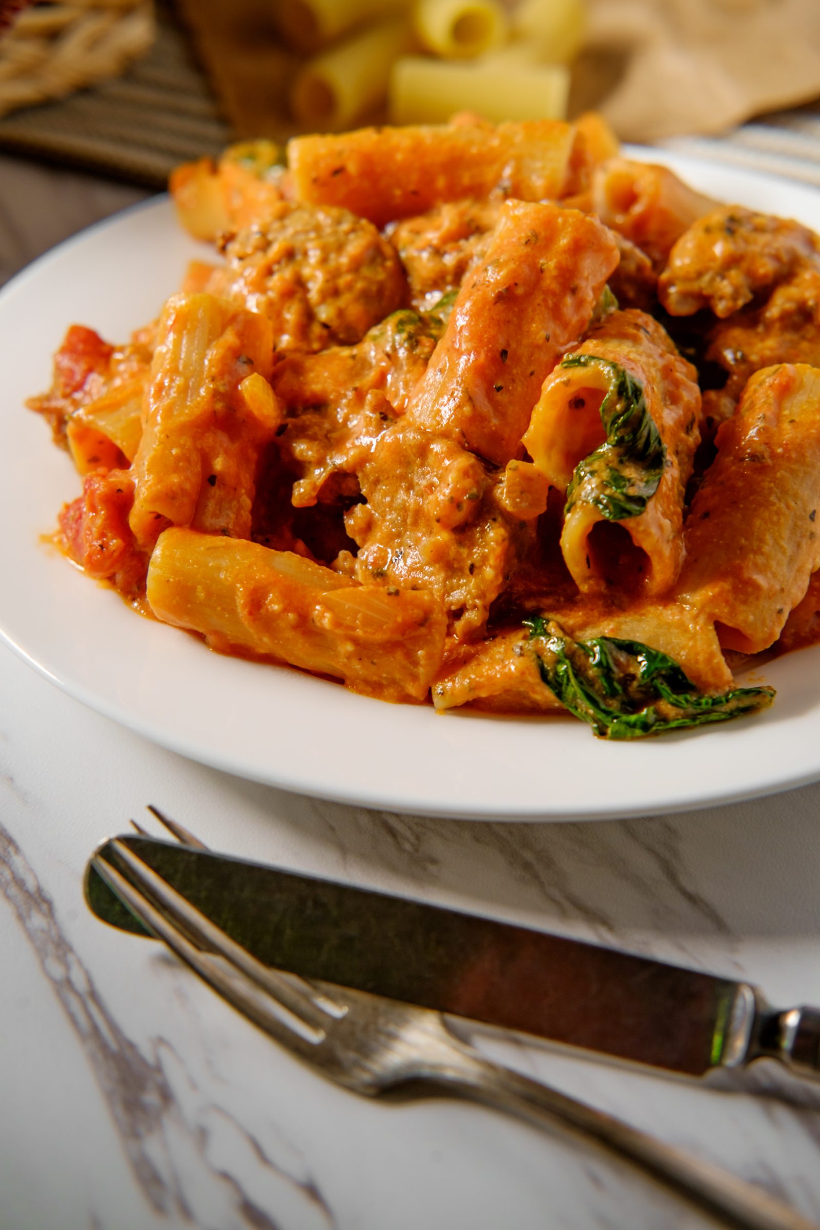 Penne with Sausage and Olives — prepared dish