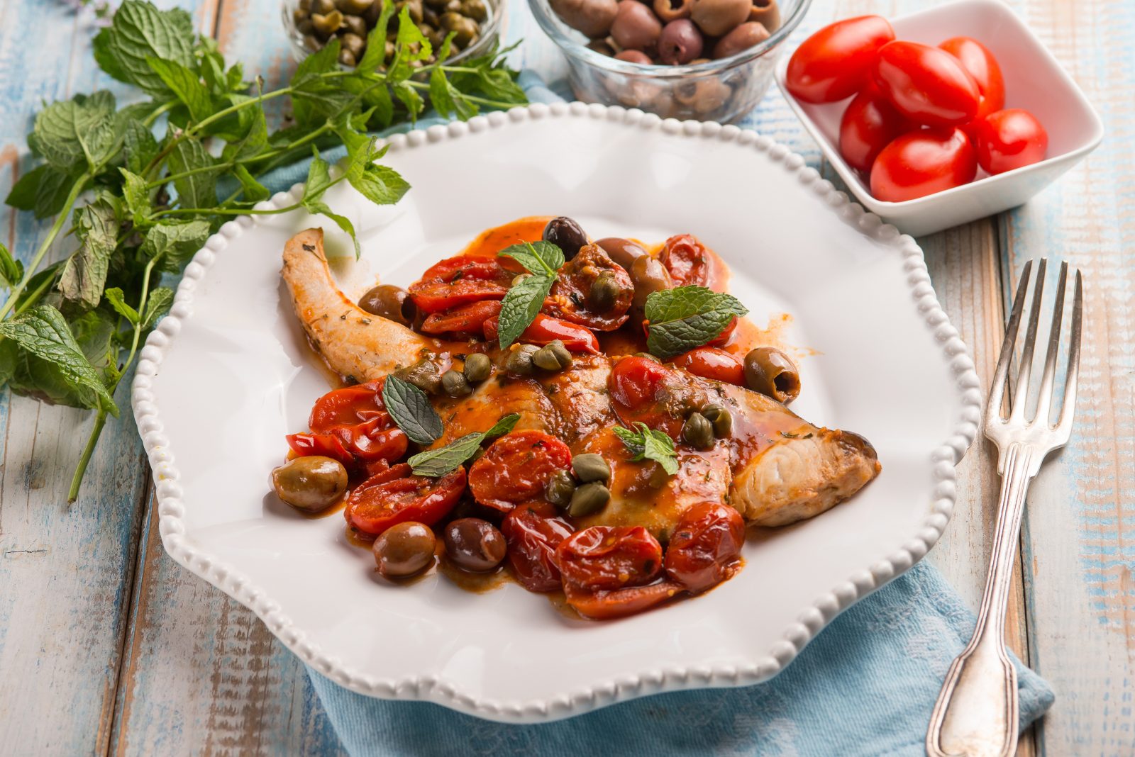 Swordfish with Olives and Capers — prepared dish