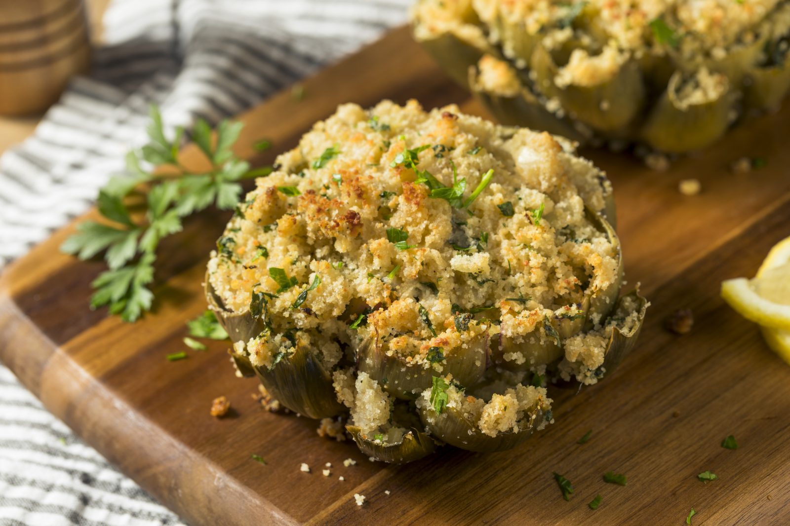 Stuffed Globe Artichokes — prepared dish